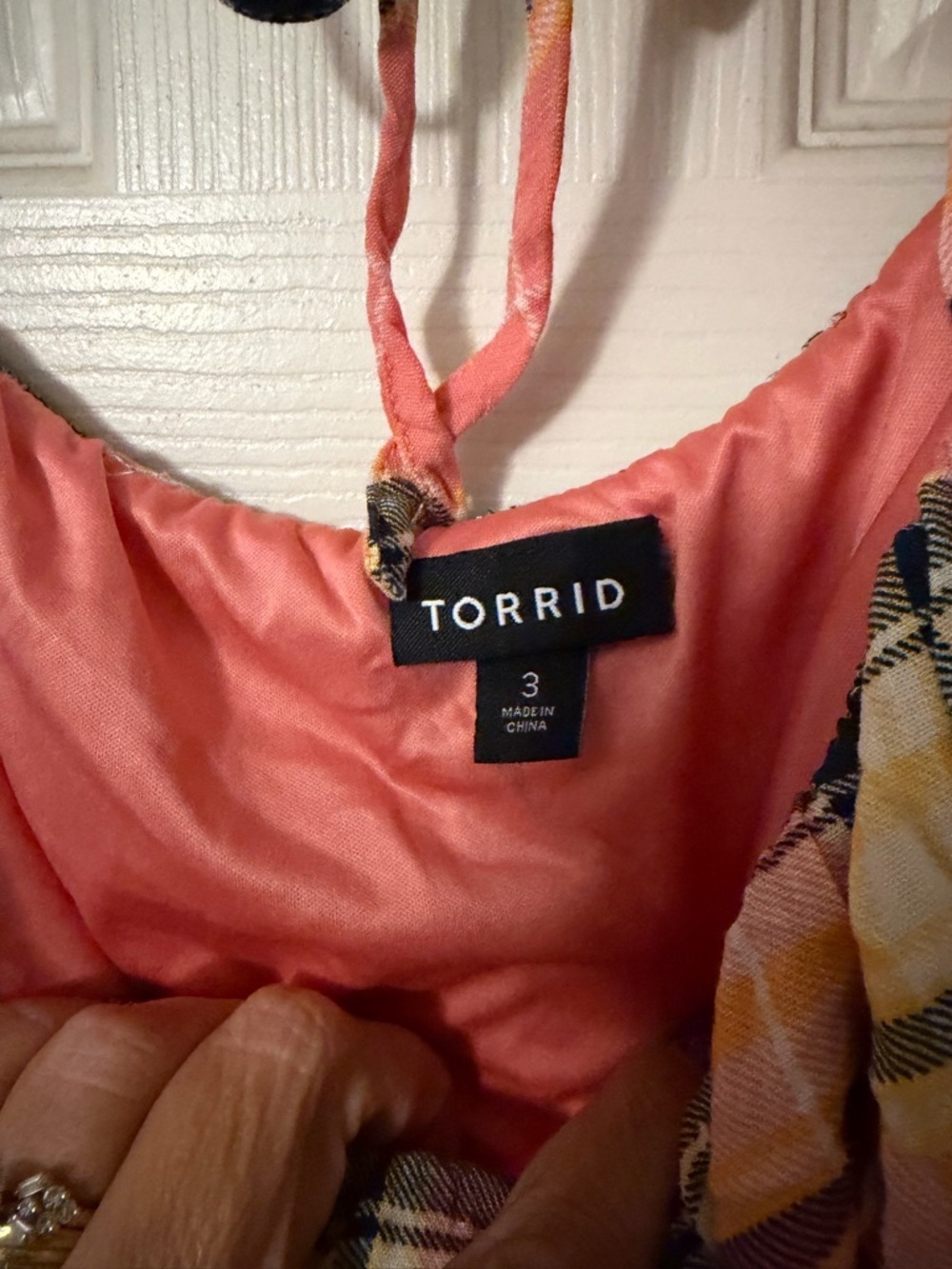 torrid Pink and Yellow Plaid Peasant Blouse - Picture 2 of 2